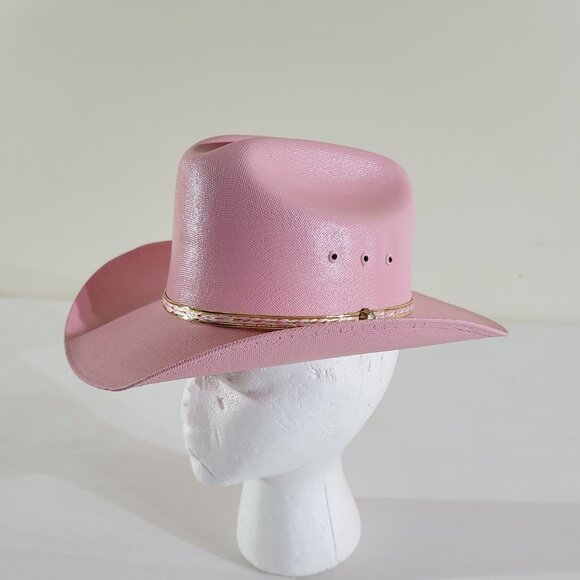 Youth Kids PINK STRAW COWBOY CATTLEMAN HAT w/ Elastic Band Cowgirl - Picture 1 of 9